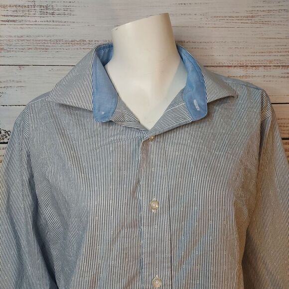 Nautica Men's Classic-Fit Blue White Cotton Long-Sleeve Button Dress Shi… - Picture 3 of 16